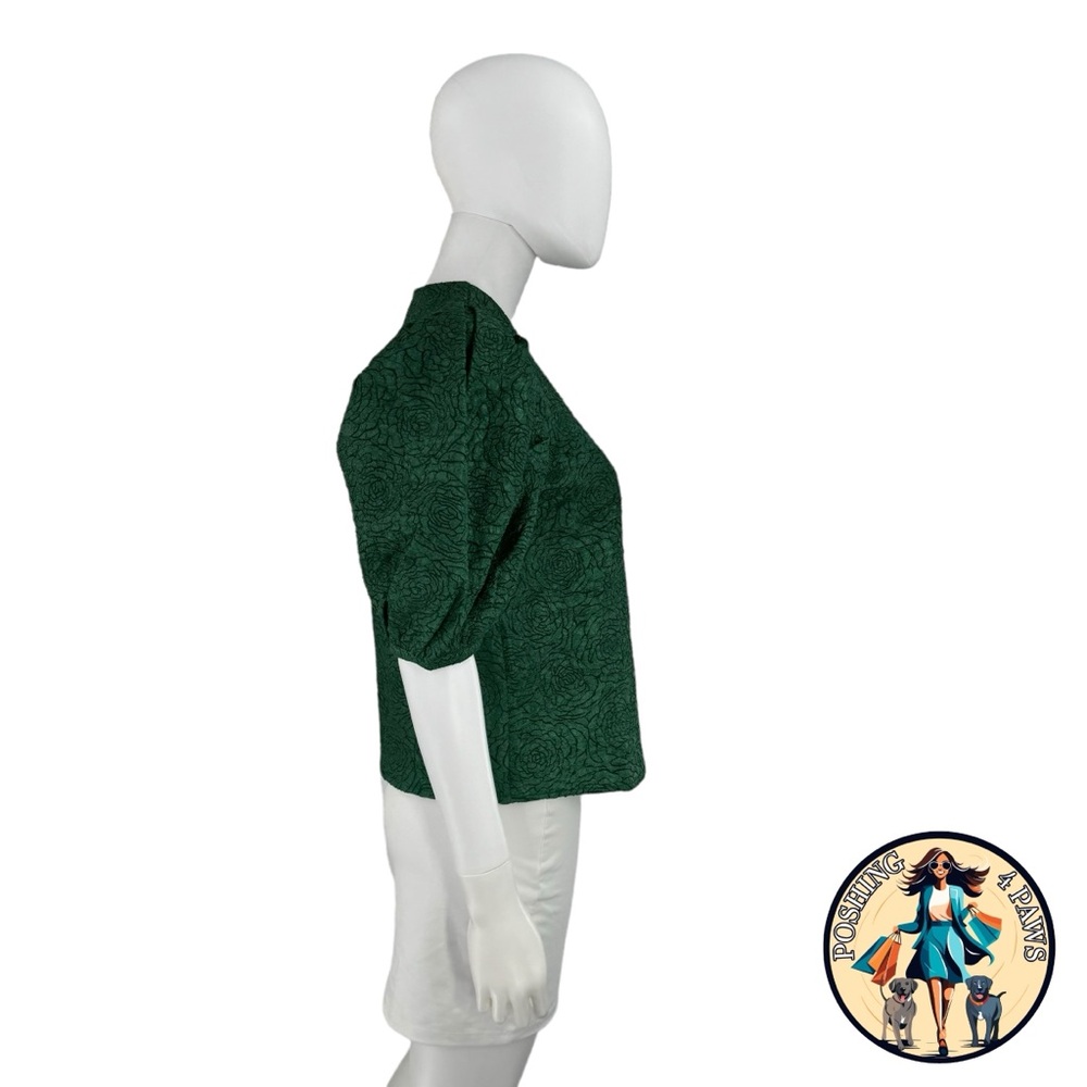 Hyacinth House NEW Green Jacquard Floral Puff Sleeve Noelle Blouse Size XS - Picture 8 of 9